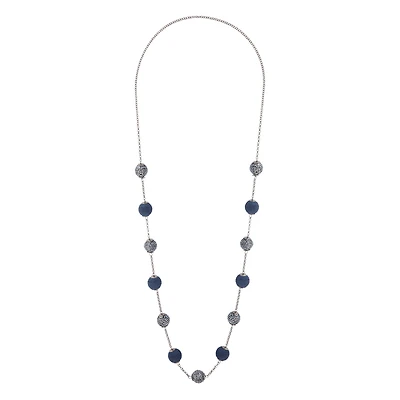 Navy Gunmetal Wrapped Bead Station Necklace