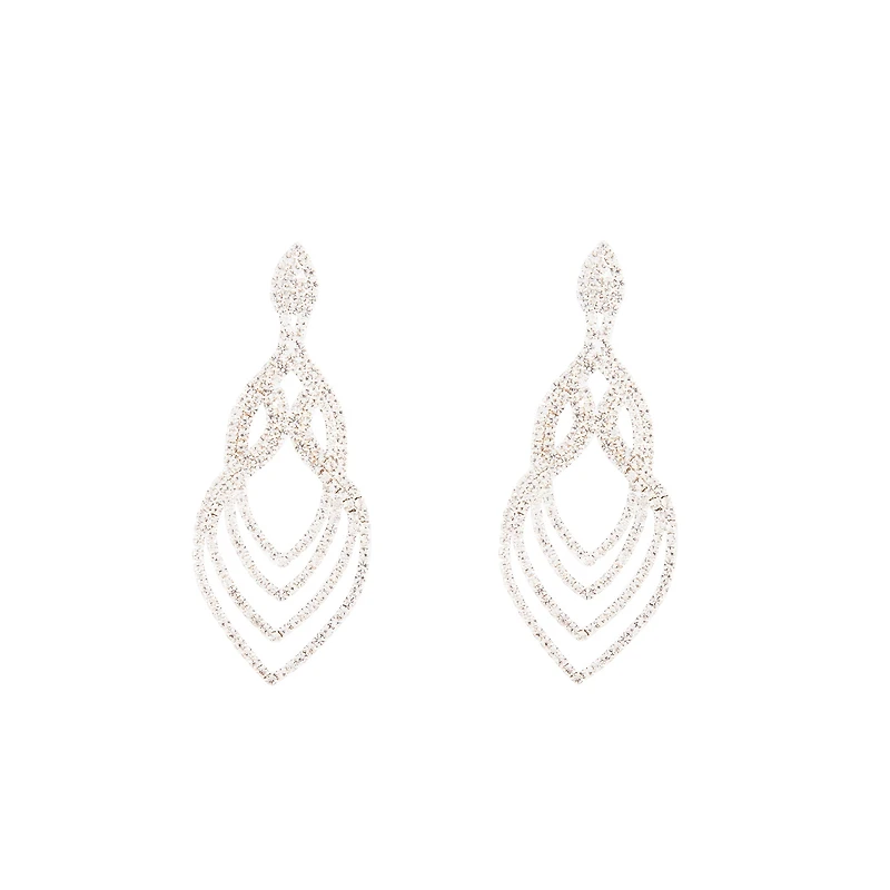 Silver Layered Tier Drop Earrings