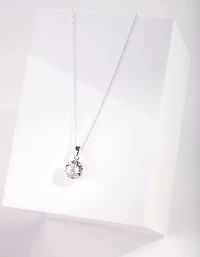 Sterling Silver 3 Carat Cubic Zirconia Solitaire Pendant Necklace