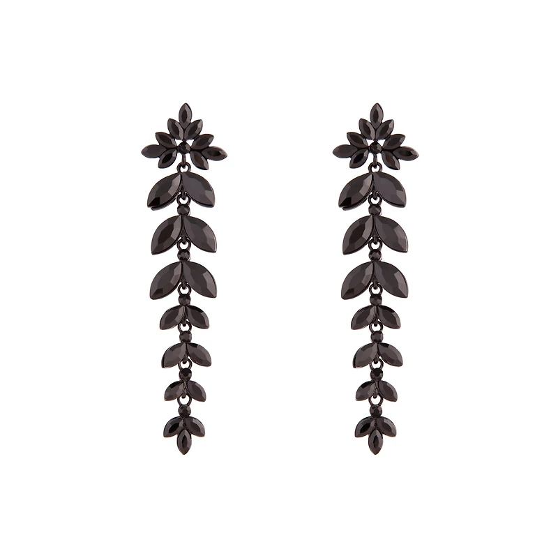 Black Graduated Floral Gem Drop Earrings