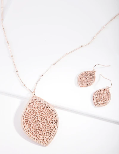 Rose Gold Glitter Leaf Jewellery Set