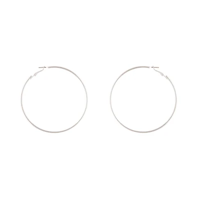 Silver Rounded 7cm Hoop Earrings