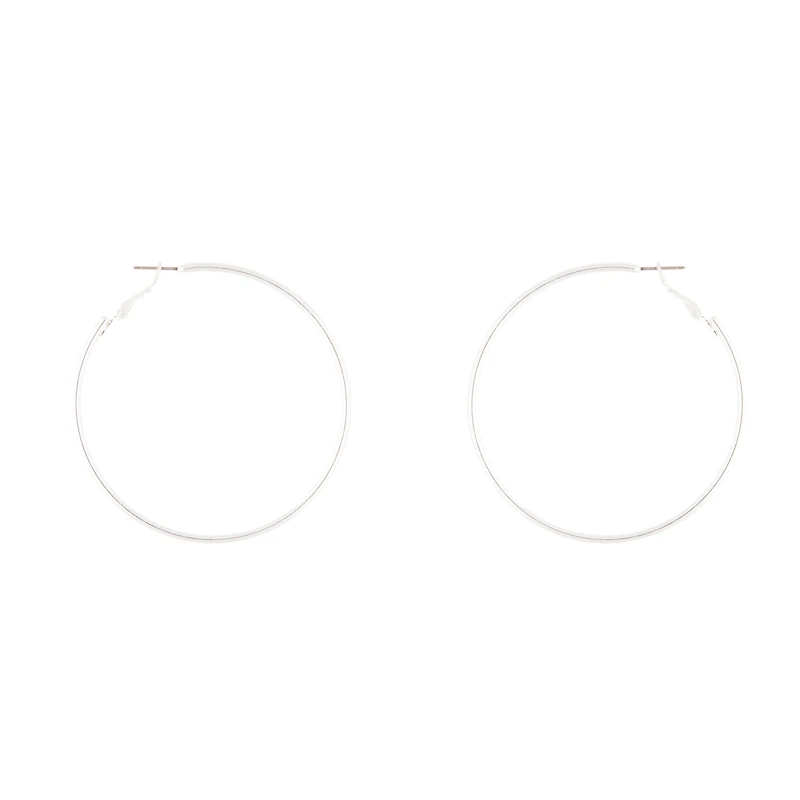 Silver Rounded 6cm Hoop Earrings