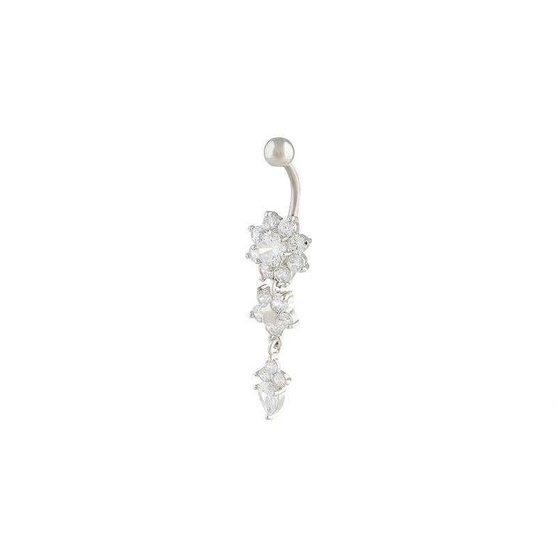 Surgical Steel Cubic Zirconia Three Flower Belly Bar