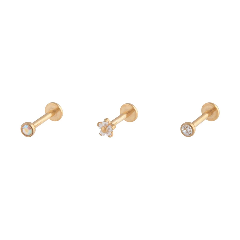 Gold Flower Stud Flat Back Earring Pack