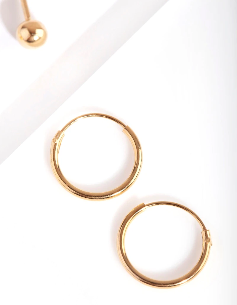 Gold Plated Sterling Silver Mini Studs & Hoop Earring Pack