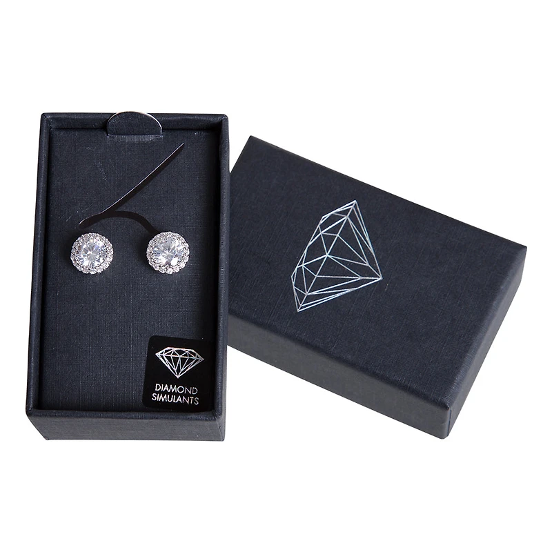 Silver Diamond Simulant Circle Crystal Stud Earrings
