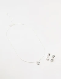 Silver Diamante Teardrop Earrings & Necklace Set