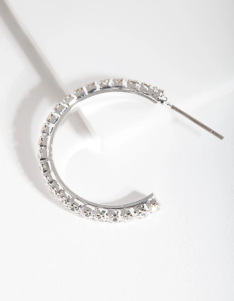 Silver Diamante Stud Hoop Earrings