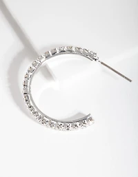 Silver Diamante Stud Hoop Earrings