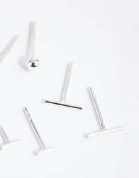 Sterling Silver Bar Polished Ball Earrings Trio