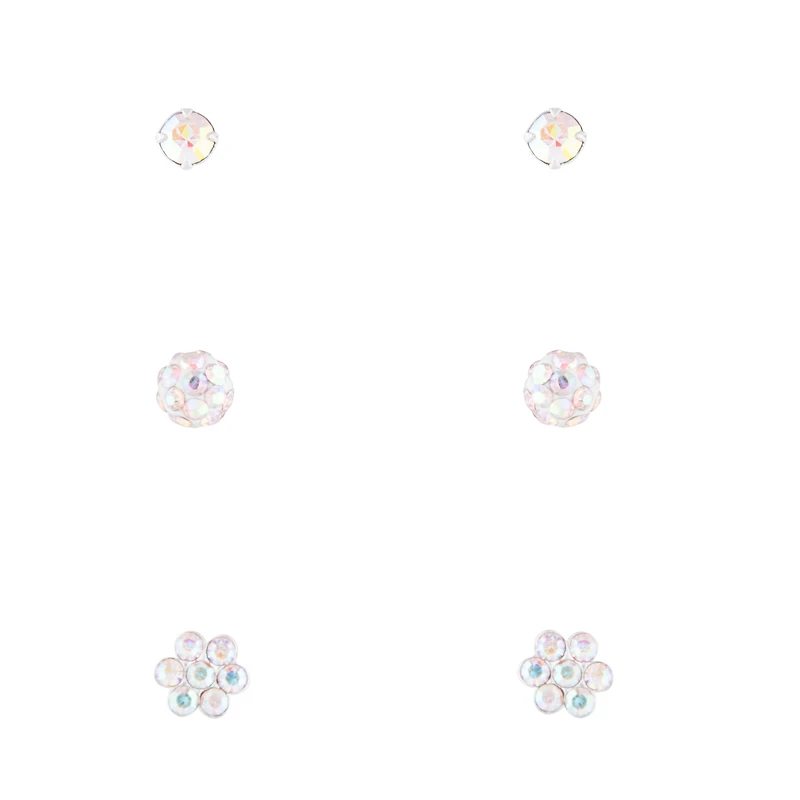 Sterling Silver Diamante Stud, Flower & Bead Pack