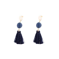 Gold Navy Blue Wrap Ball Earrings