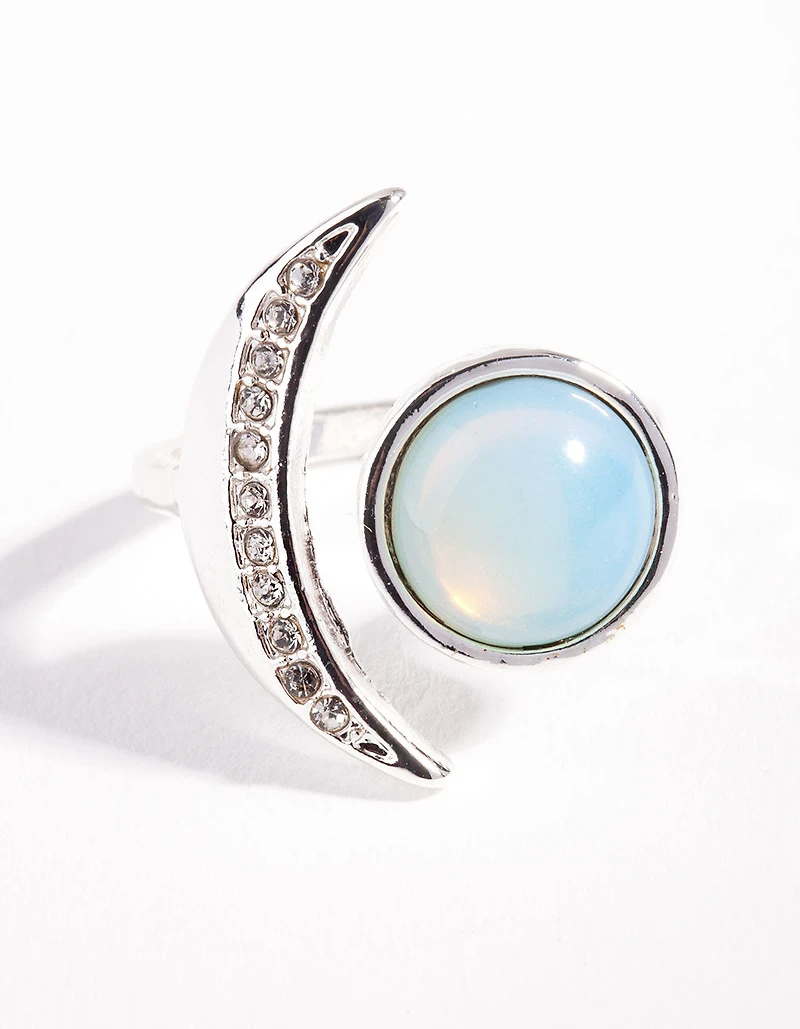 Silver Crescent Moon Stone Ring