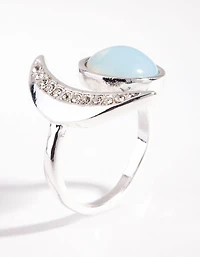 Silver Crescent Moon Stone Ring