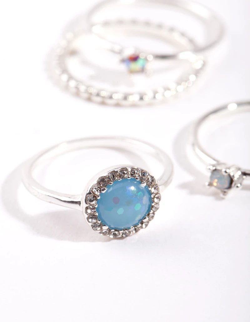 Silver Blue Stone Ring Stack