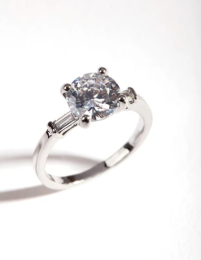 Silver Cubic Zirconia Round Stone Band Ring