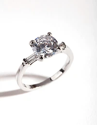Silver Cubic Zirconia Round Stone Band Ring