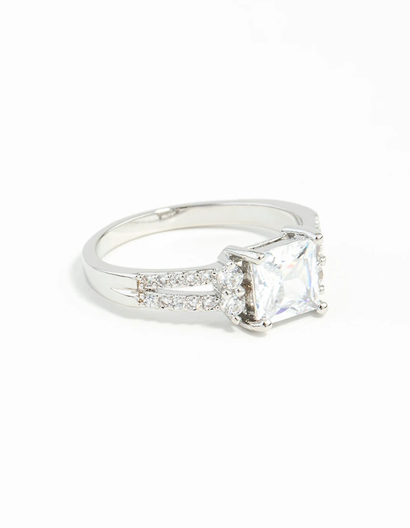 Silver Cubic Zirconia Square Stone Ring