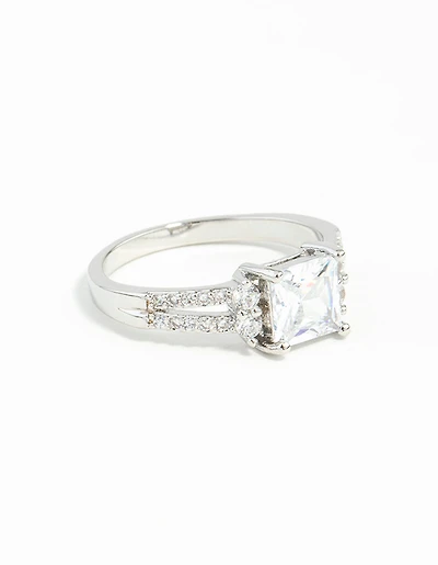 Silver Cubic Zirconia Square Stone Ring