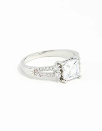 Silver Cubic Zirconia Square Stone Ring