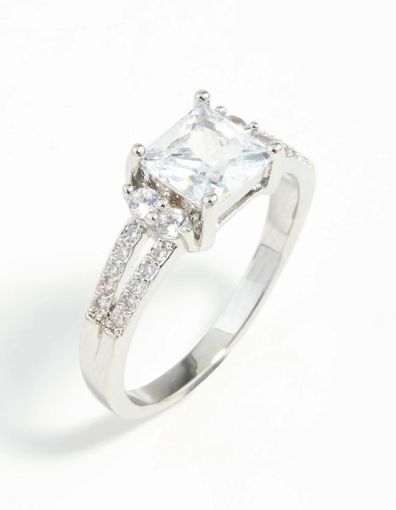 Silver Cubic Zirconia Square Stone Ring