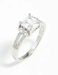 Silver Cubic Zirconia Square Stone Ring