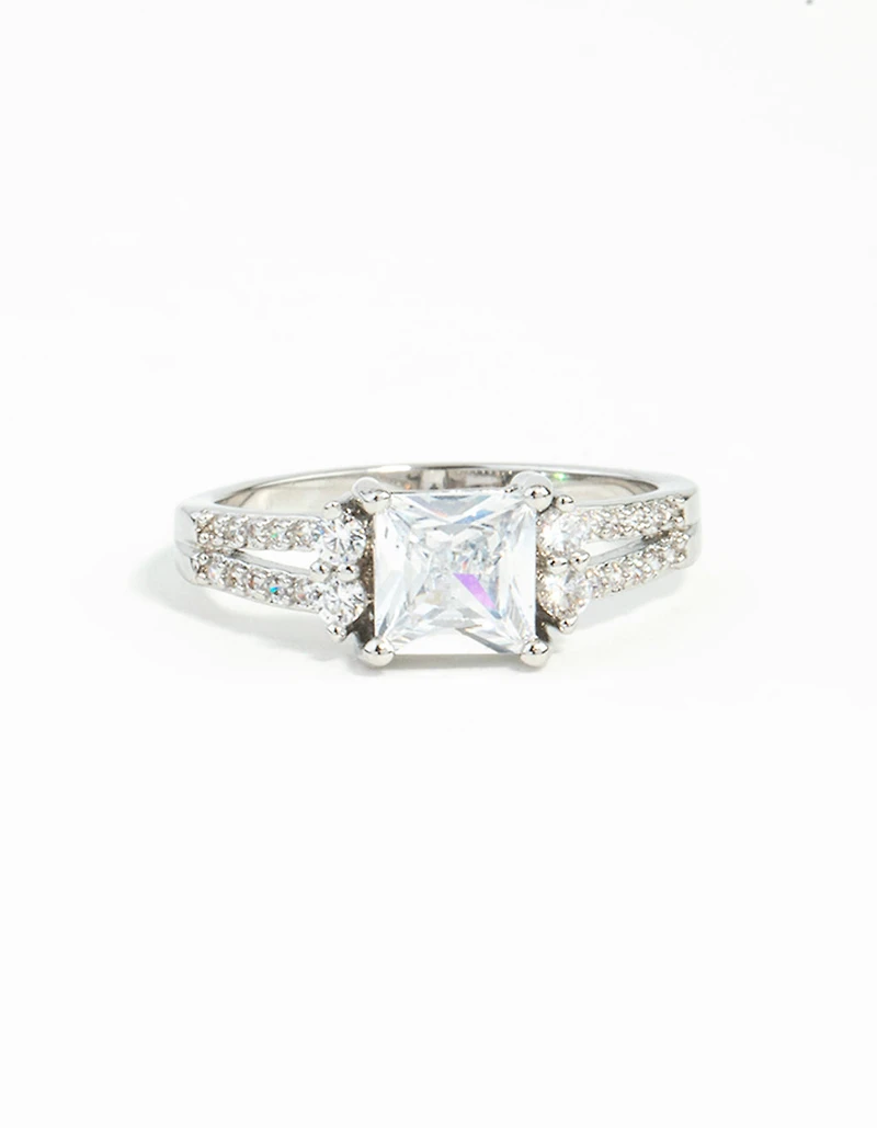 Silver Cubic Zirconia Square Stone Ring