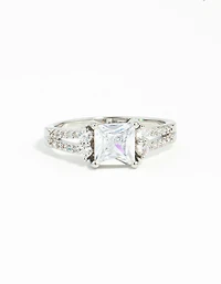 Silver Cubic Zirconia Square Stone Ring