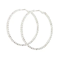 Silver Large Stone Set Hoop Earrings