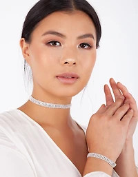 Four Row Diamante Choker & Bracelet Set