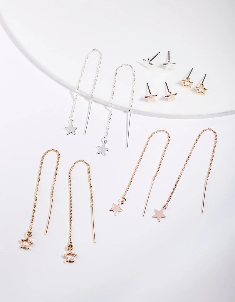 Gold Star Stud Drop Star Earring Pack