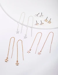Gold Star Stud Drop Star Earring Pack