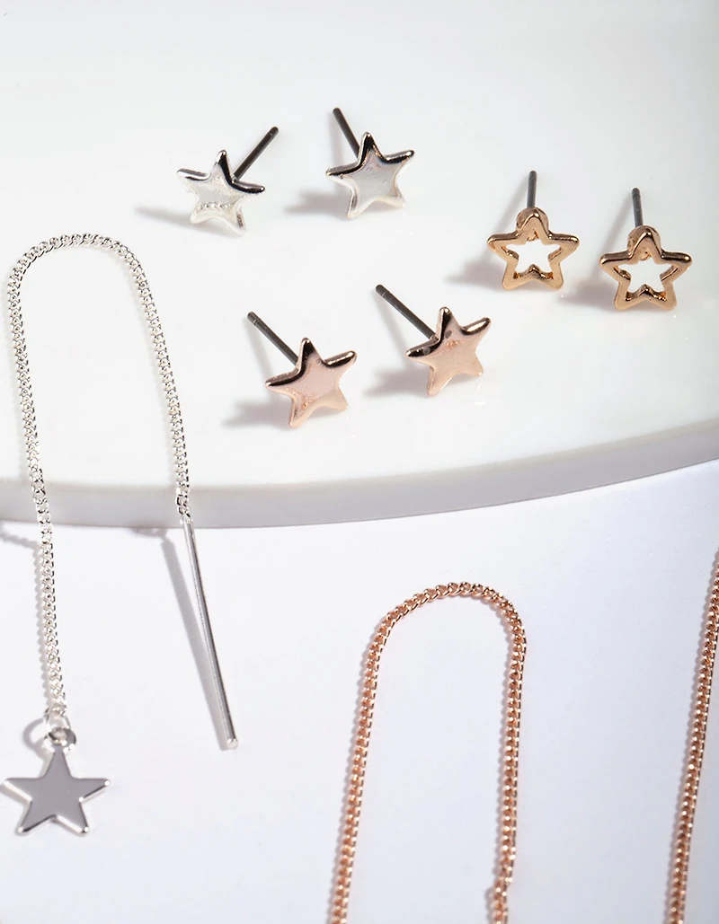 Gold Star Stud Drop Star Earring Pack