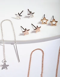 Gold Star Stud Drop Star Earring Pack