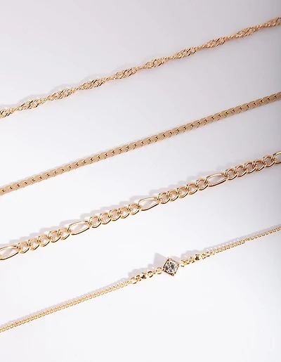 Gold Diamante Bracelet & Anklet 4-Pack Set