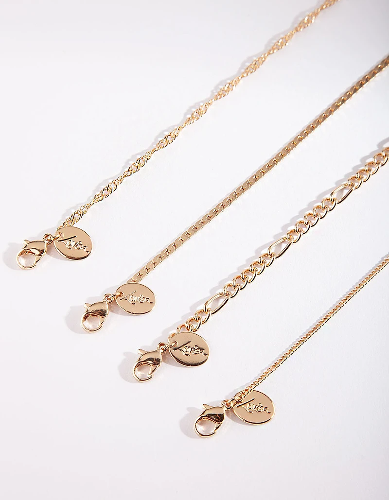 Gold Diamante Bracelet & Anklet 4-Pack Set