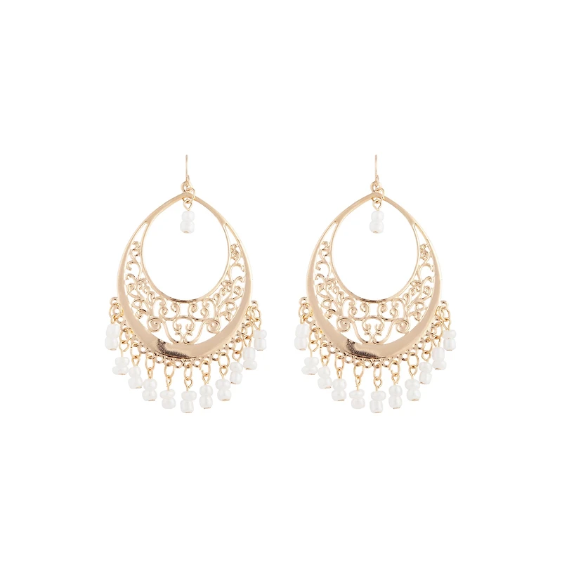 Gold Filigree Teardrop Pearl Chandbali Earrings