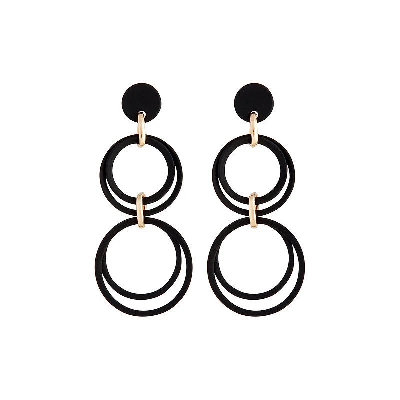 Boucles d’oreilles multi-cercles noires en caoutchouc mat