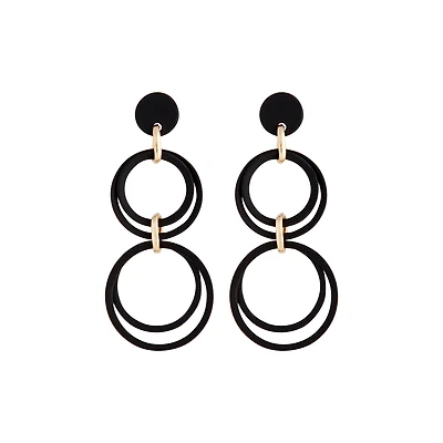 Boucles d’oreilles multi-cercles noires en caoutchouc mat