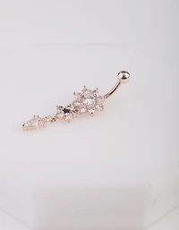 Three Flower Cubic Zirconia Belly Bar