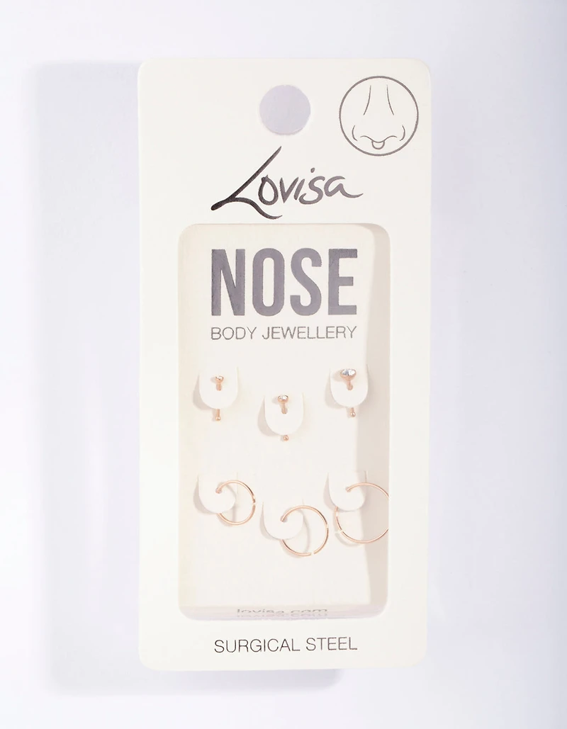 Rose Gold Surgical Steel Nose Jewellery 6-Pack