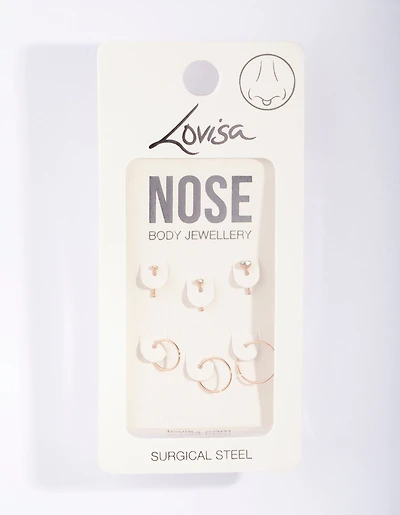 Rose Gold Surgical Steel Nose Jewellery 6-Pack