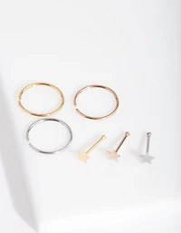 Mixed Metal Fine Star Nose Piercing 6-Pack
