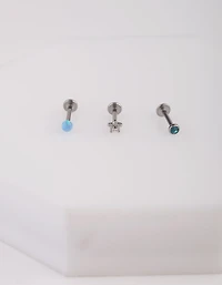 Surgical Steel Synthetic Opal & Flower Flat Back Earring Pack