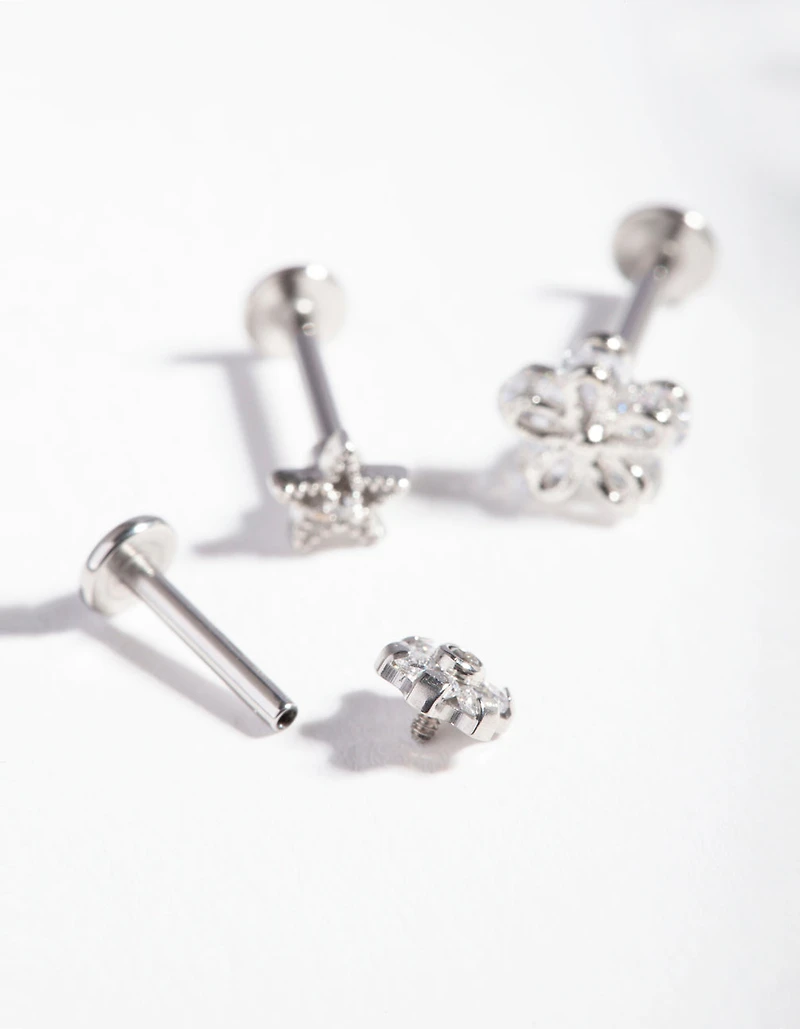 Surgical Steel Cubic Zirconia Cartilage Earring Pack