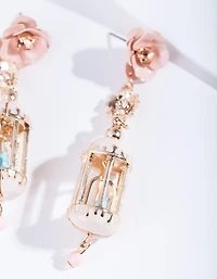 Gold & Pastel Flower Birdcage Earrings
