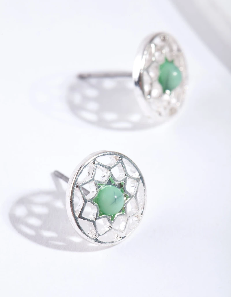 Silver Blue Dream Catcher Stud Earrings