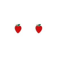 Gold Red Strawberry Stud Earrings