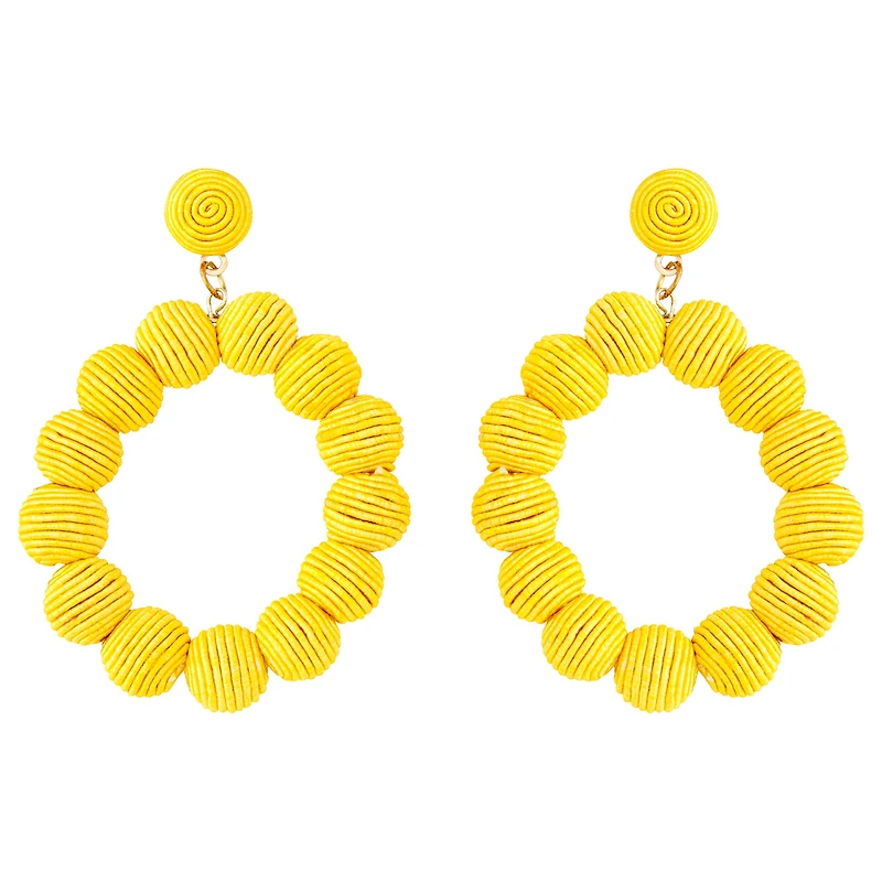Yellow Cord Wrap Hoop Earrings